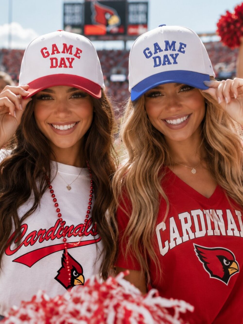Game Day Two-tone Canvas Cotton Cap in Red or Blue